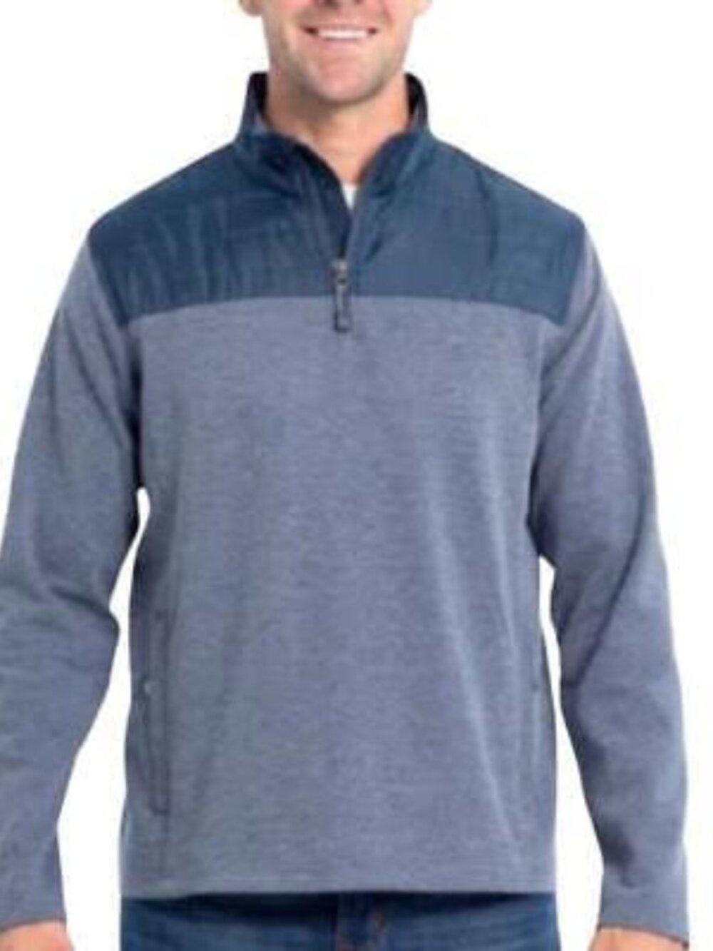 Eddie Bauer Mixed Media Men L 1/4 Zip Pullover Two-Tone Heather Blue Sweatshirt